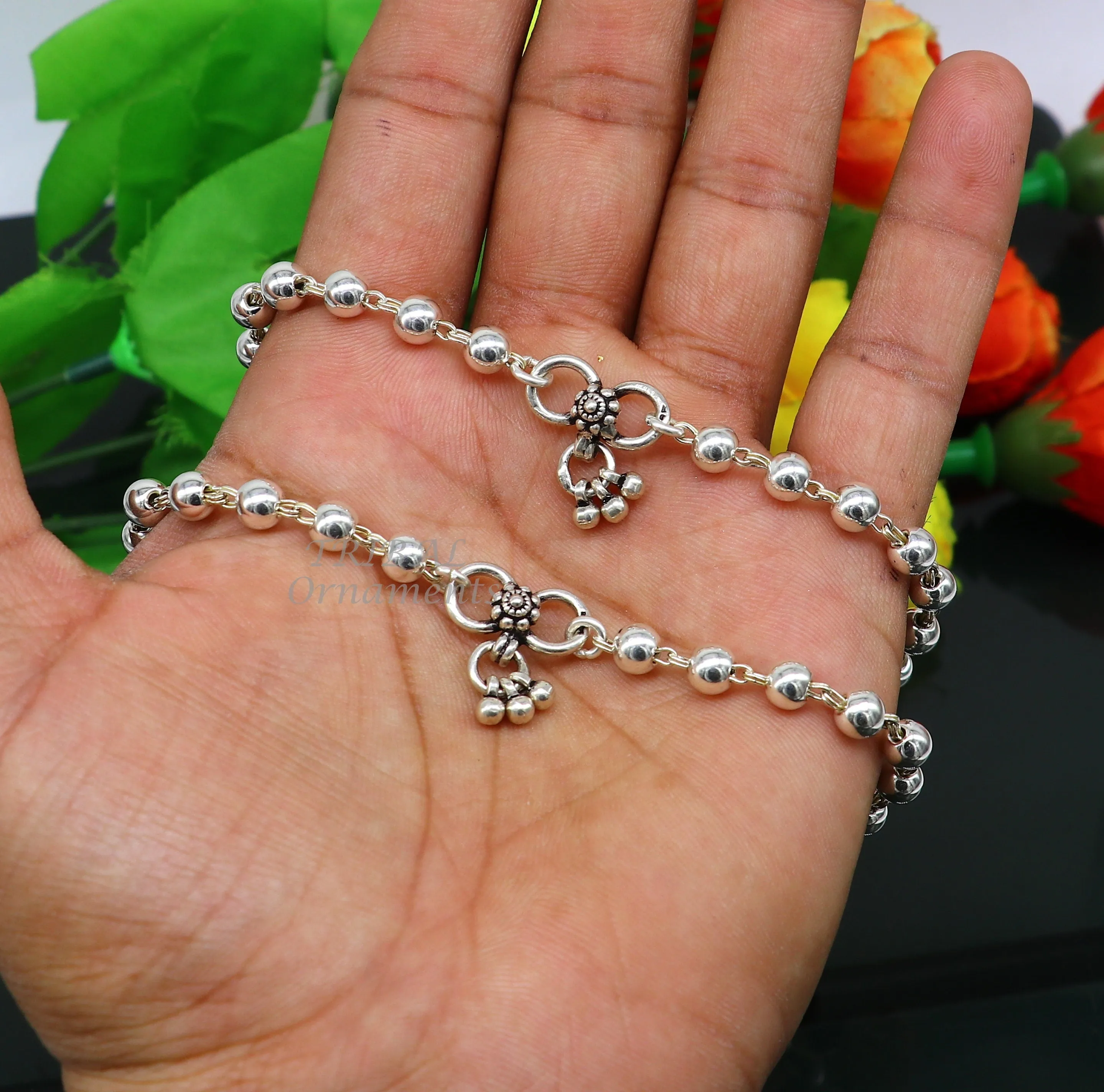 6mm 925 sterling silver beaded/ball chain anklet bracelet amazing light weight delicate anklets gorgeous belly dance silver jewelry ank536