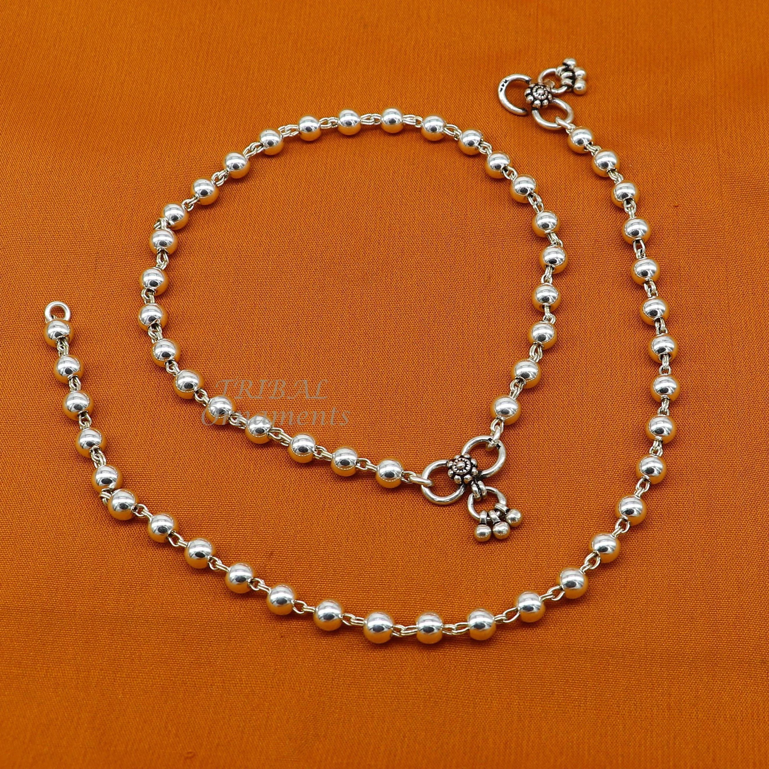 6mm 925 sterling silver beaded/ball chain anklet bracelet amazing light weight delicate anklets gorgeous belly dance silver jewelry ank536