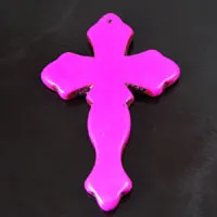 76mm(3 inch) Dark Pink Magnesite Gem Stone Cross Pendant, each