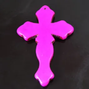 76mm(3 inch) Dark Pink Magnesite Gem Stone Cross Pendant, each