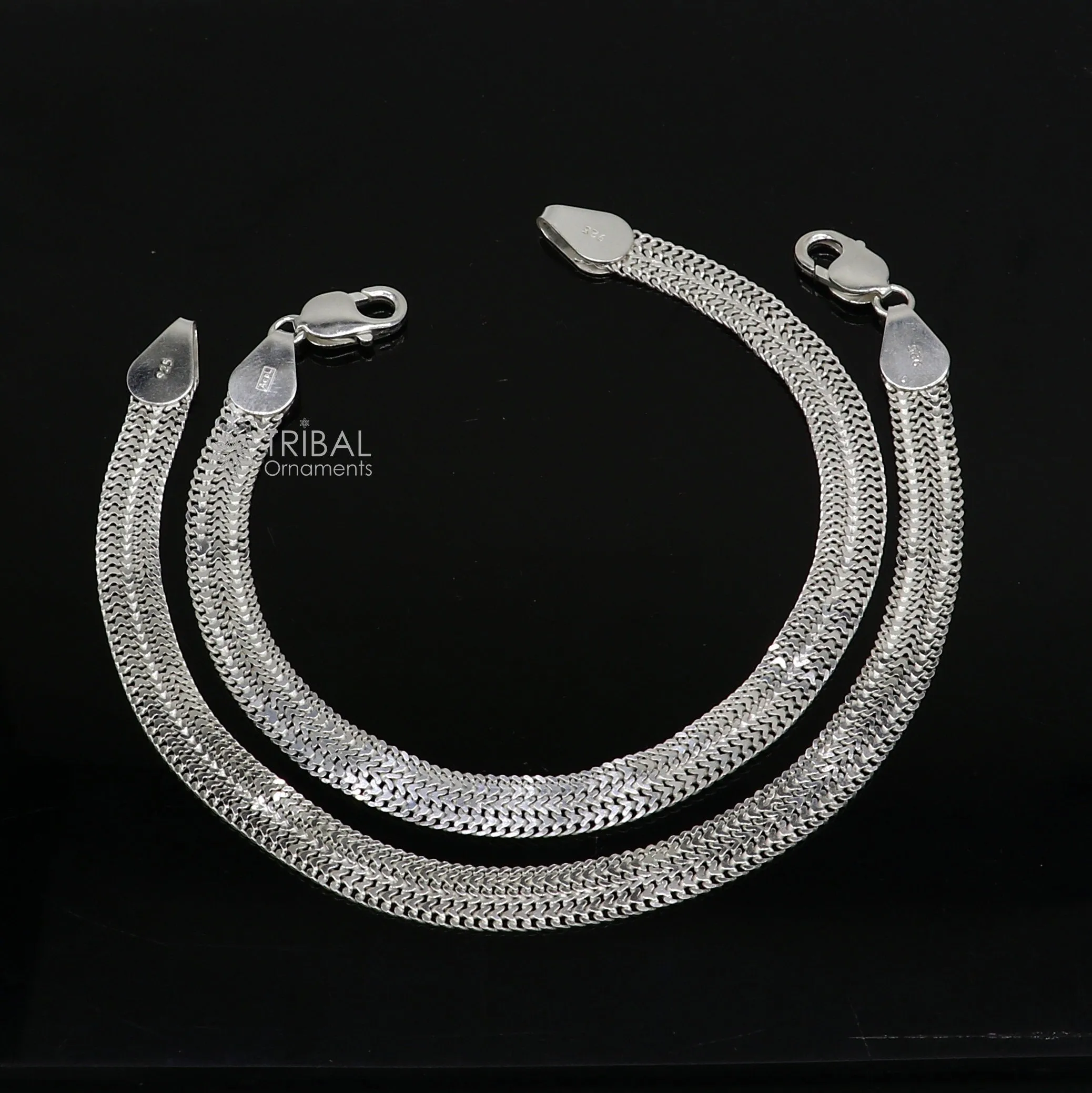 8mm 10.5" Long handmade 925 sterling silver amazing wheat chain design ankle bracelet, gift anklets customized belly dance jewelry ank610
