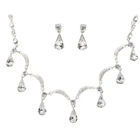 Accessoriesforever Bridal Wedding Prom Jewelry Set Crystal Rhinestone Multi Teardrops Link Silver Clear