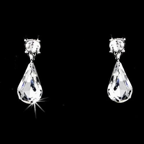 Accessoriesforever Bridal Wedding Prom Jewelry Set Crystal Rhinestone Multi Teardrops Link Silver Clear
