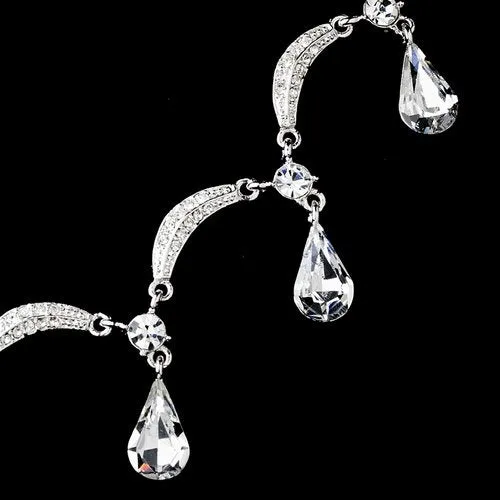 Accessoriesforever Bridal Wedding Prom Jewelry Set Crystal Rhinestone Multi Teardrops Link Silver Clear
