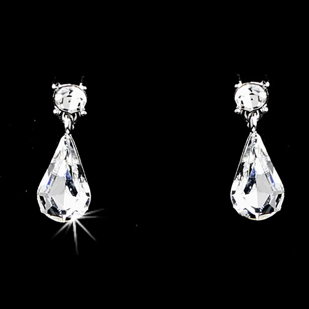 Accessoriesforever Bridal Wedding Prom Jewelry Set Crystal Rhinestone Multi Teardrops Link Silver Clear