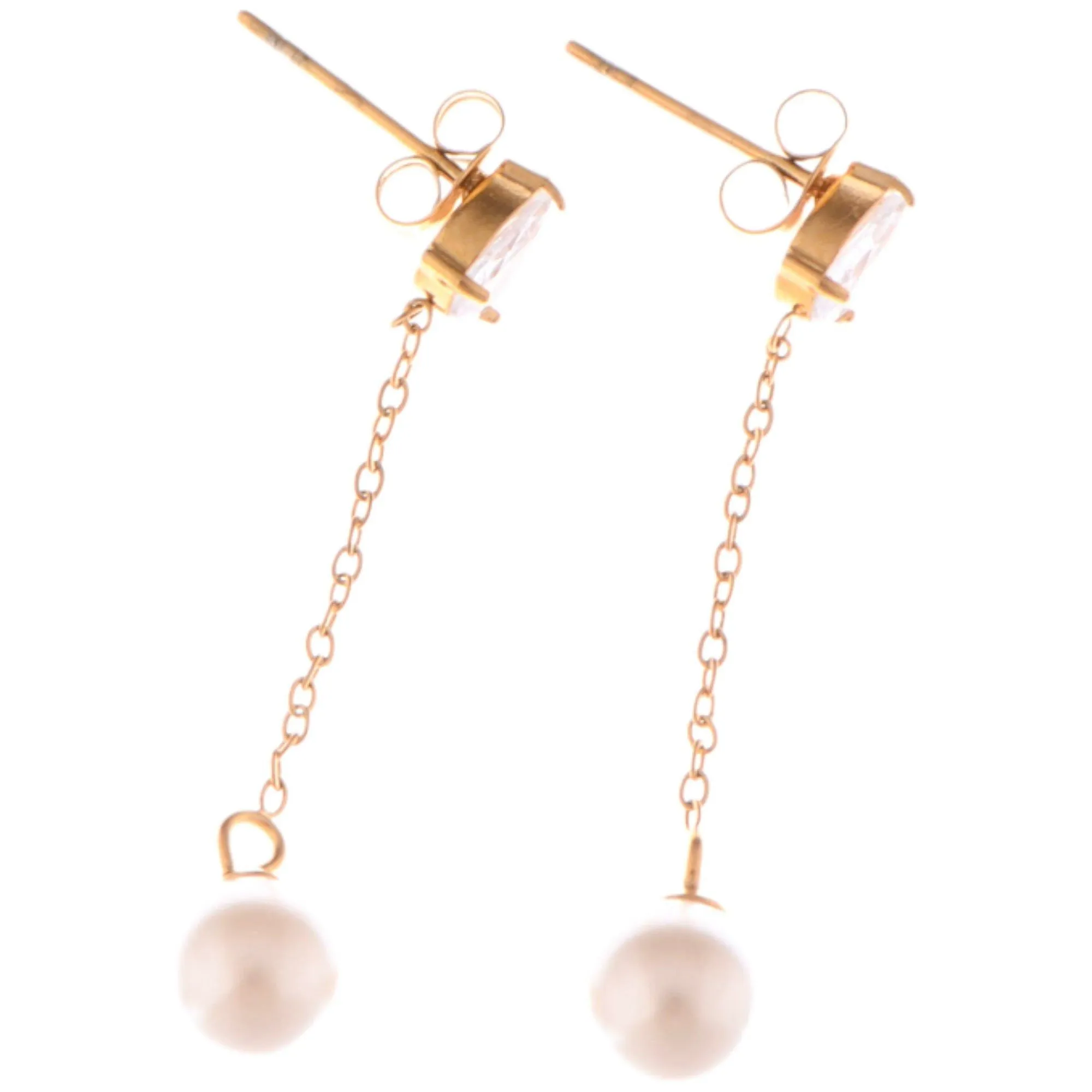 Alilang Teardrop Crystal and Pearl Dangle Earrings with Delicate Chain