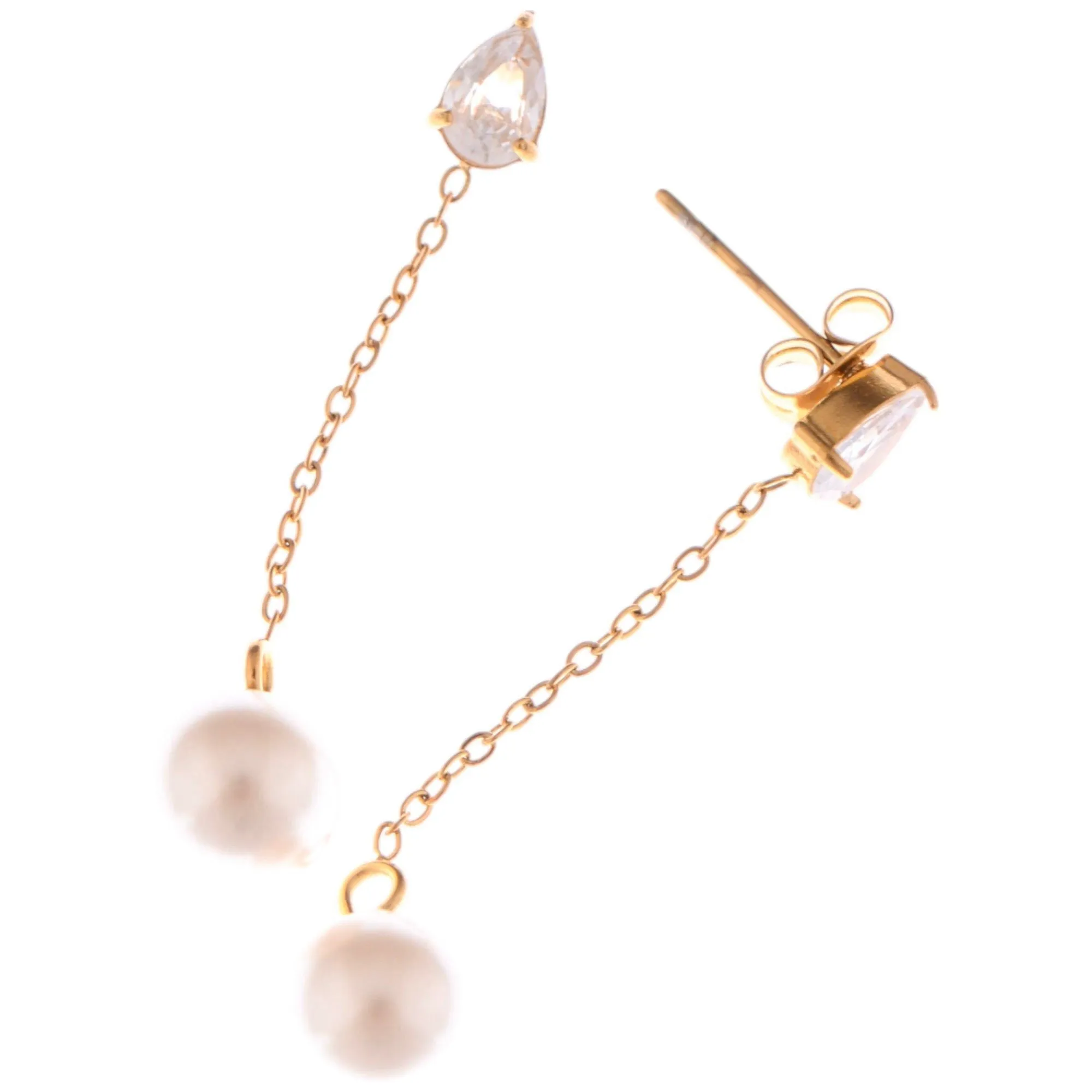 Alilang Teardrop Crystal and Pearl Dangle Earrings with Delicate Chain