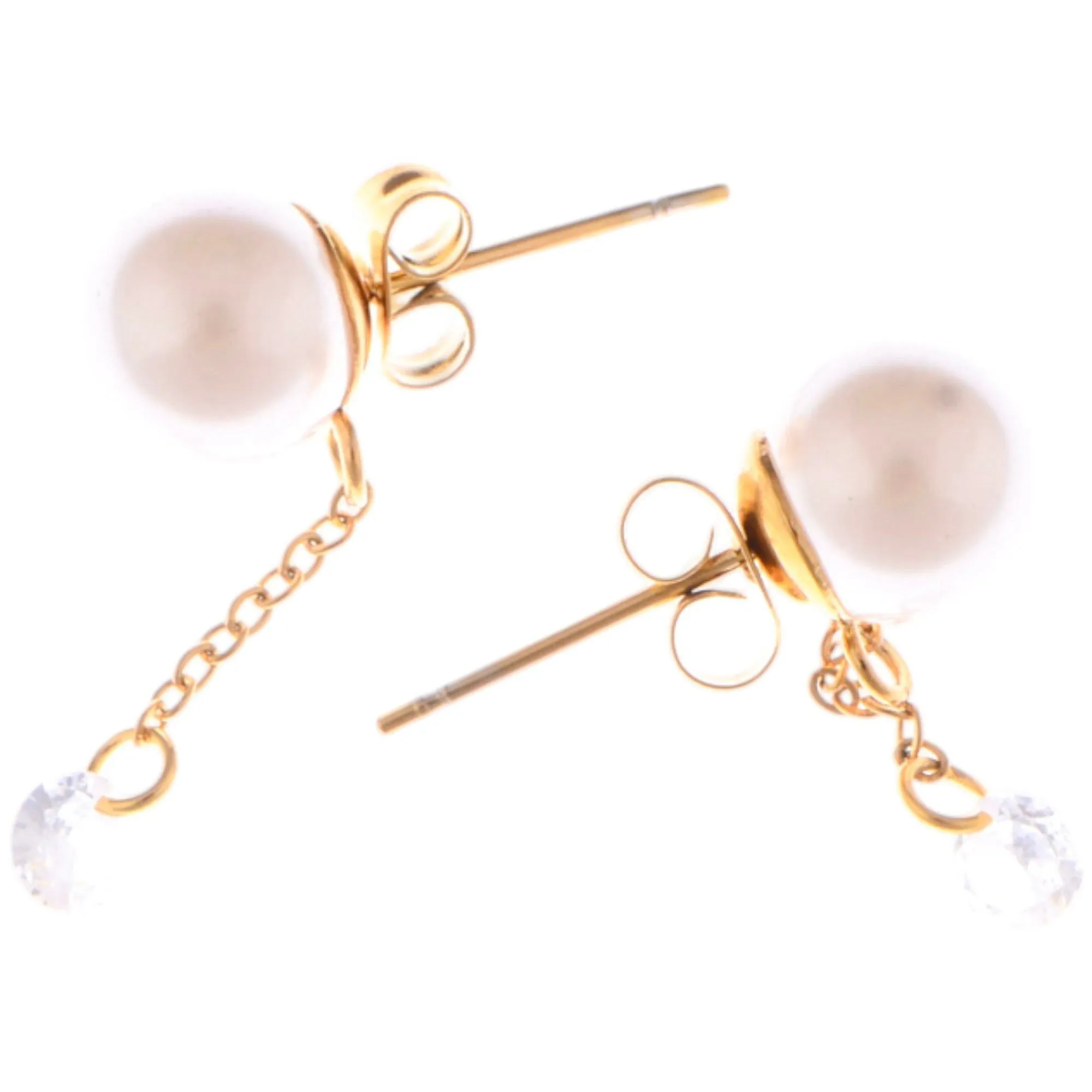 Alilang Teardrop Crystal and Pearl Dangle Earrings with Delicate Chain