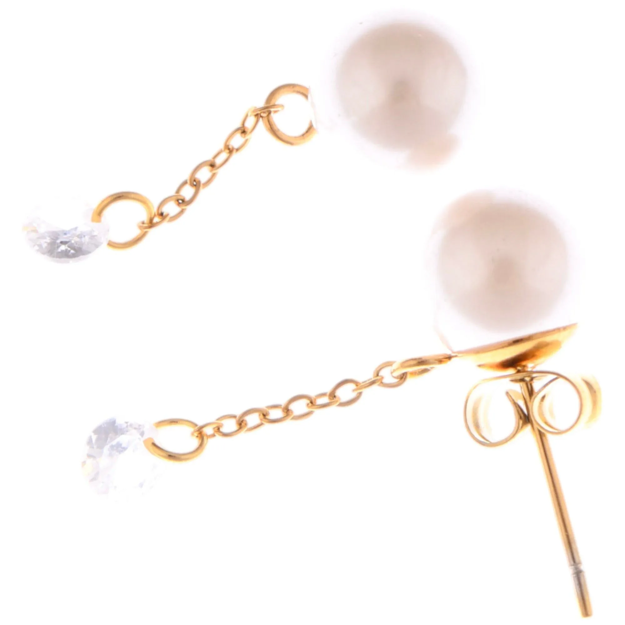 Alilang Teardrop Crystal and Pearl Dangle Earrings with Delicate Chain