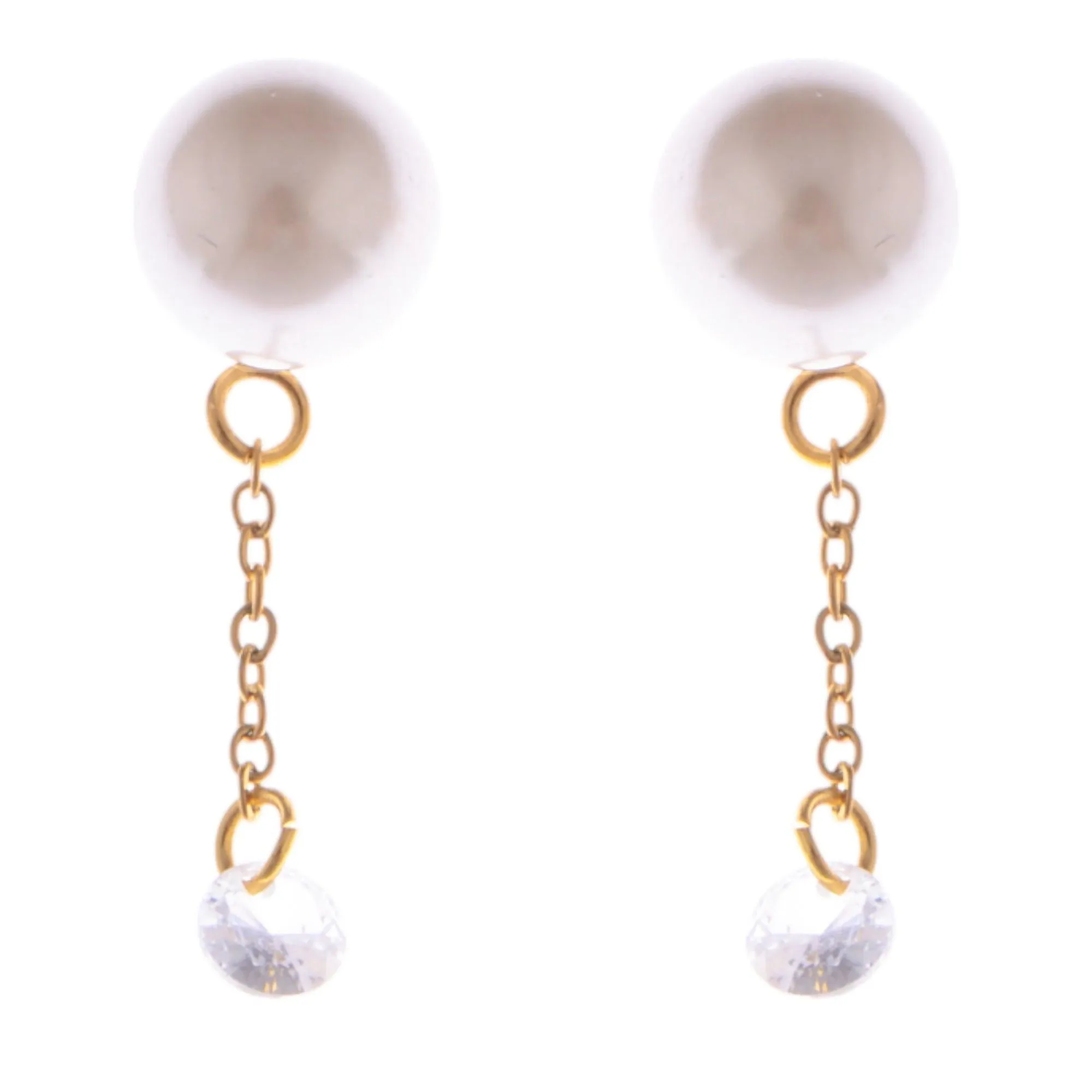 Alilang Teardrop Crystal and Pearl Dangle Earrings with Delicate Chain