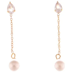 Alilang Teardrop Crystal and Pearl Dangle Earrings with Delicate Chain