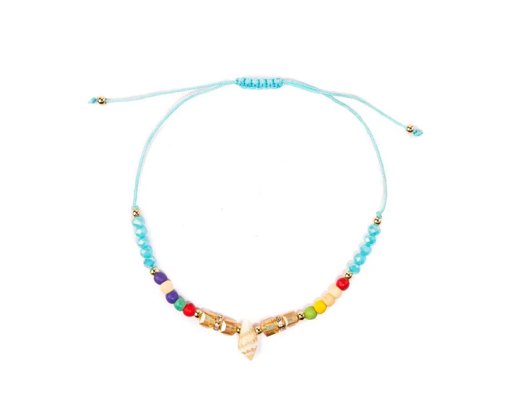 Anklet - Blue String Anklet Seashell Charm