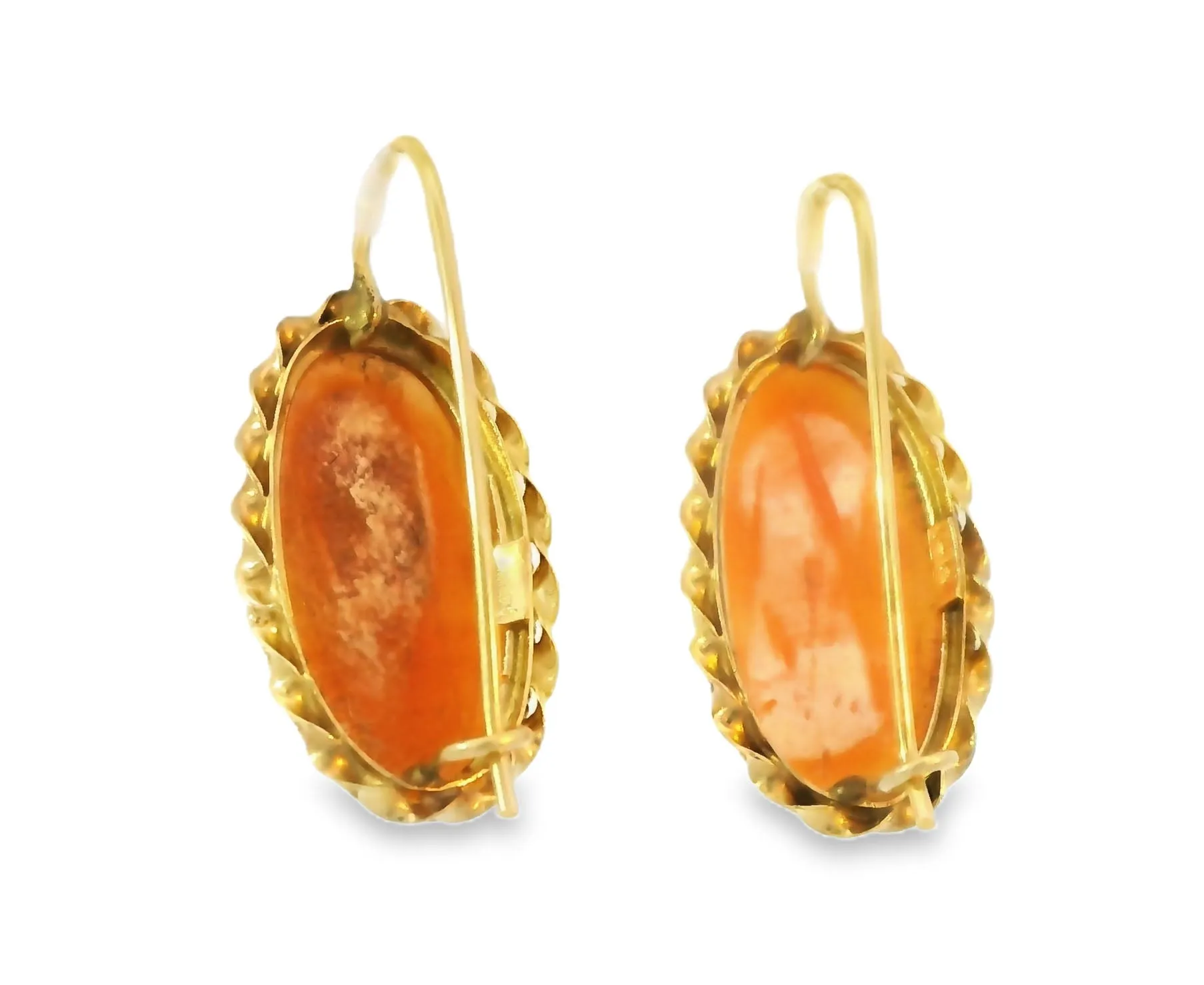Antique Estate 14K Yellow Gold Shell Cameo Drop Earrings