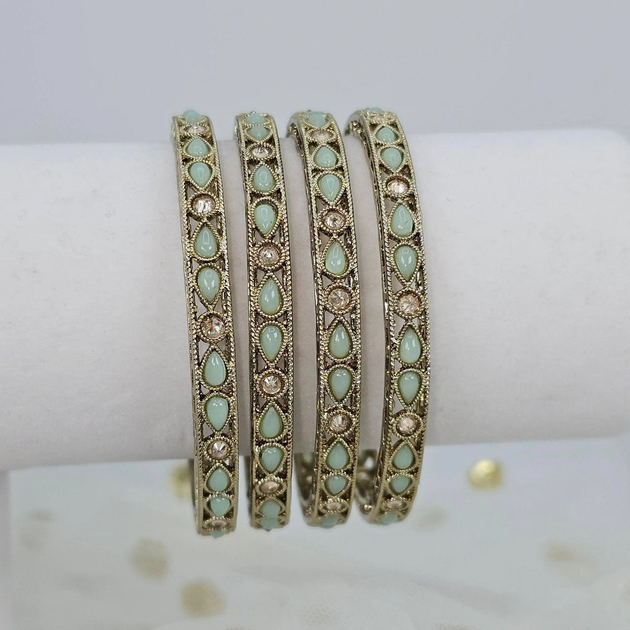 Antique Gold Coloured Polki Bangles - Set of 4