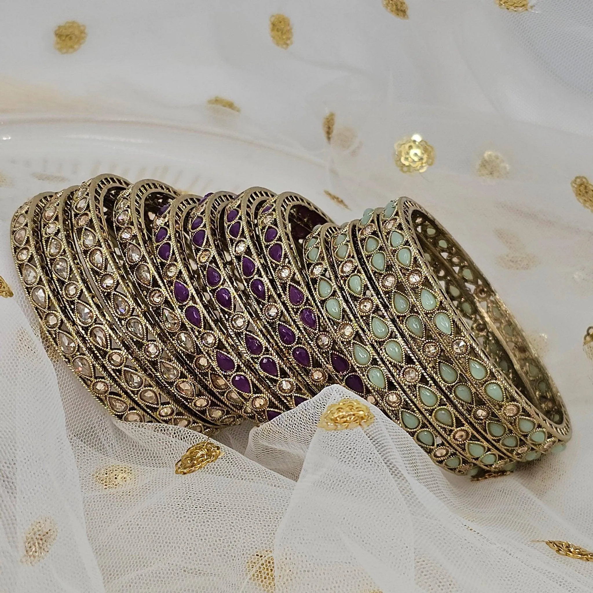Antique Gold Coloured Polki Bangles - Set of 4