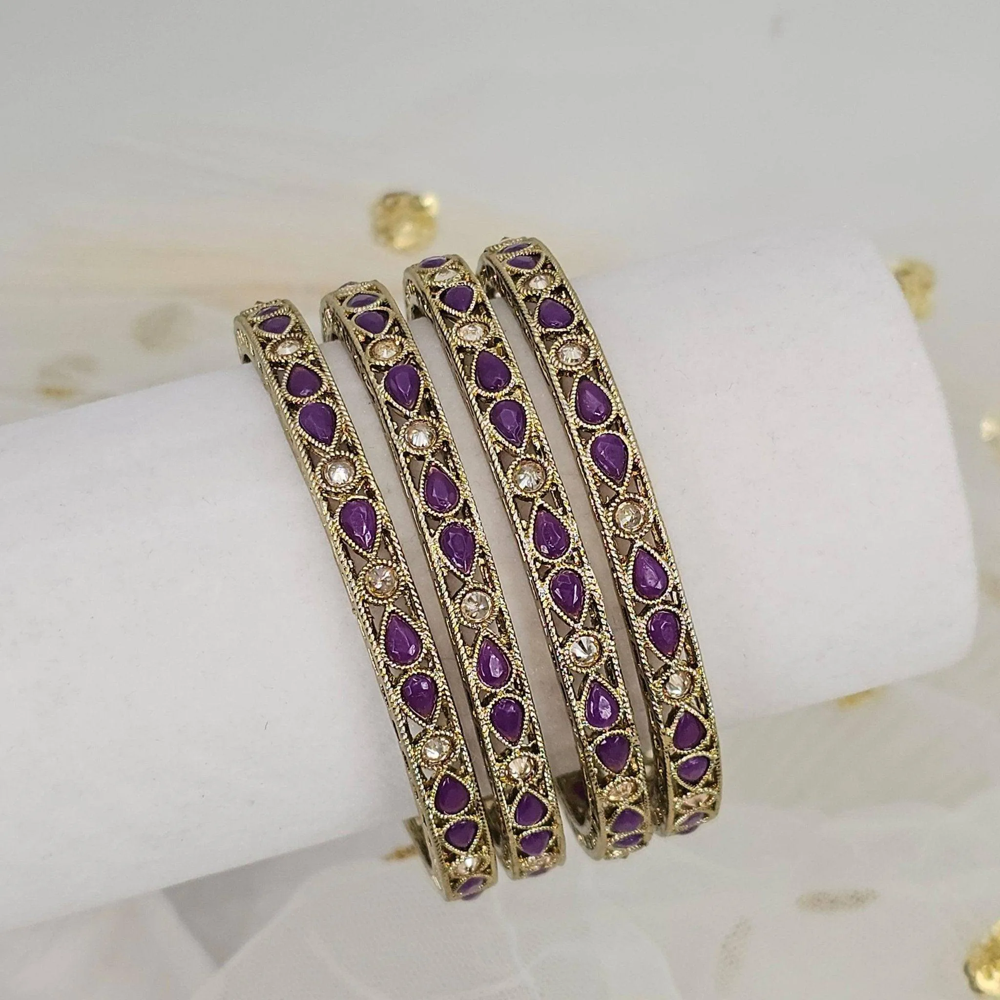 Antique Gold Coloured Polki Bangles - Set of 4