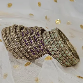 Antique Gold Coloured Polki Bangles - Set of 4