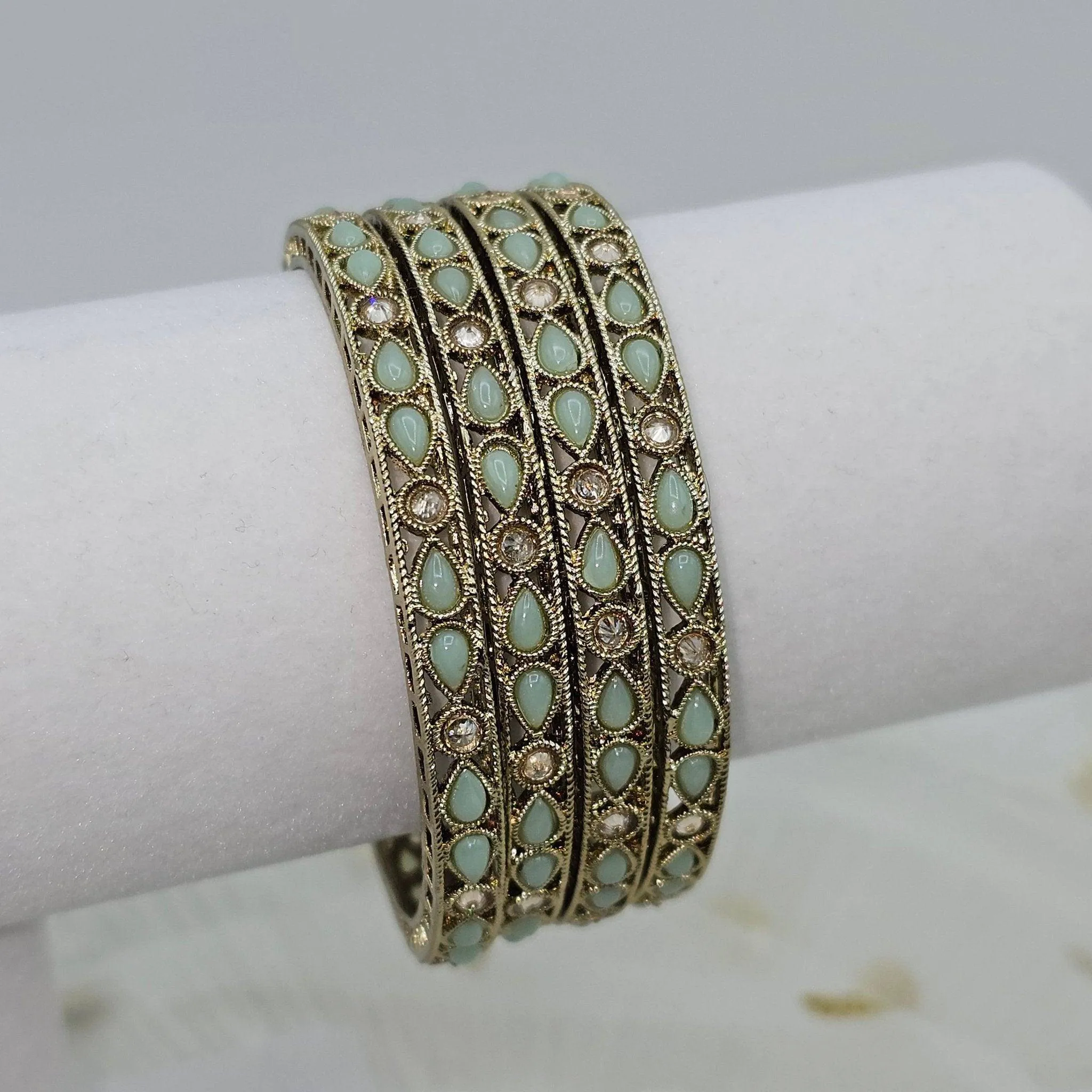 Antique Gold Coloured Polki Bangles - Set of 4