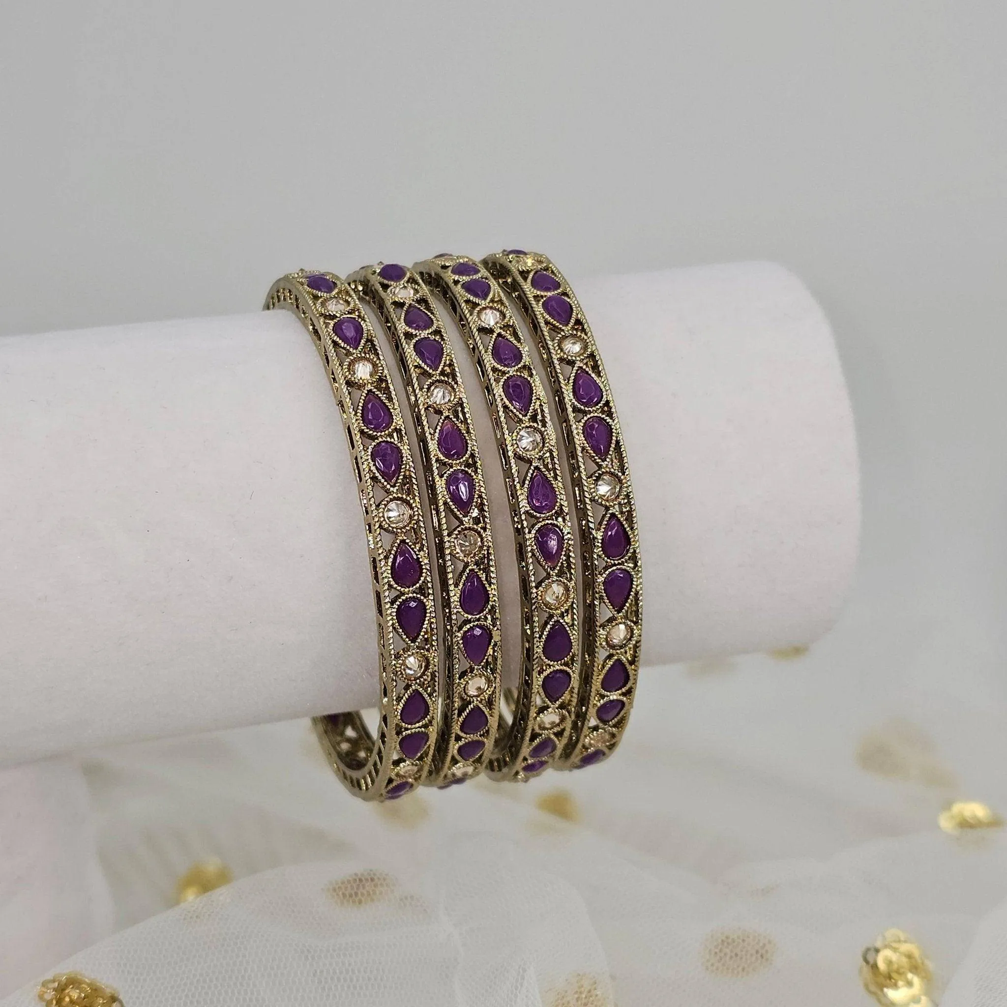 Antique Gold Coloured Polki Bangles - Set of 4
