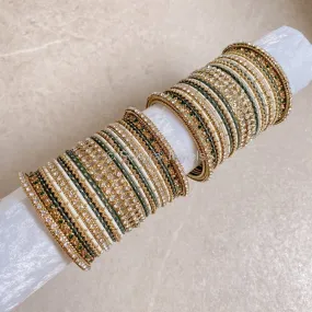 Arabella Bangle set - Green & Ivory