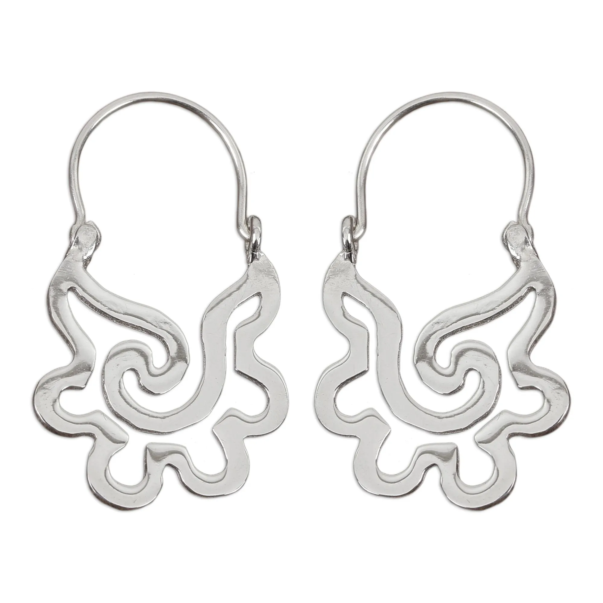 Aztec Seashell Sterling Silver Hoop Earrings