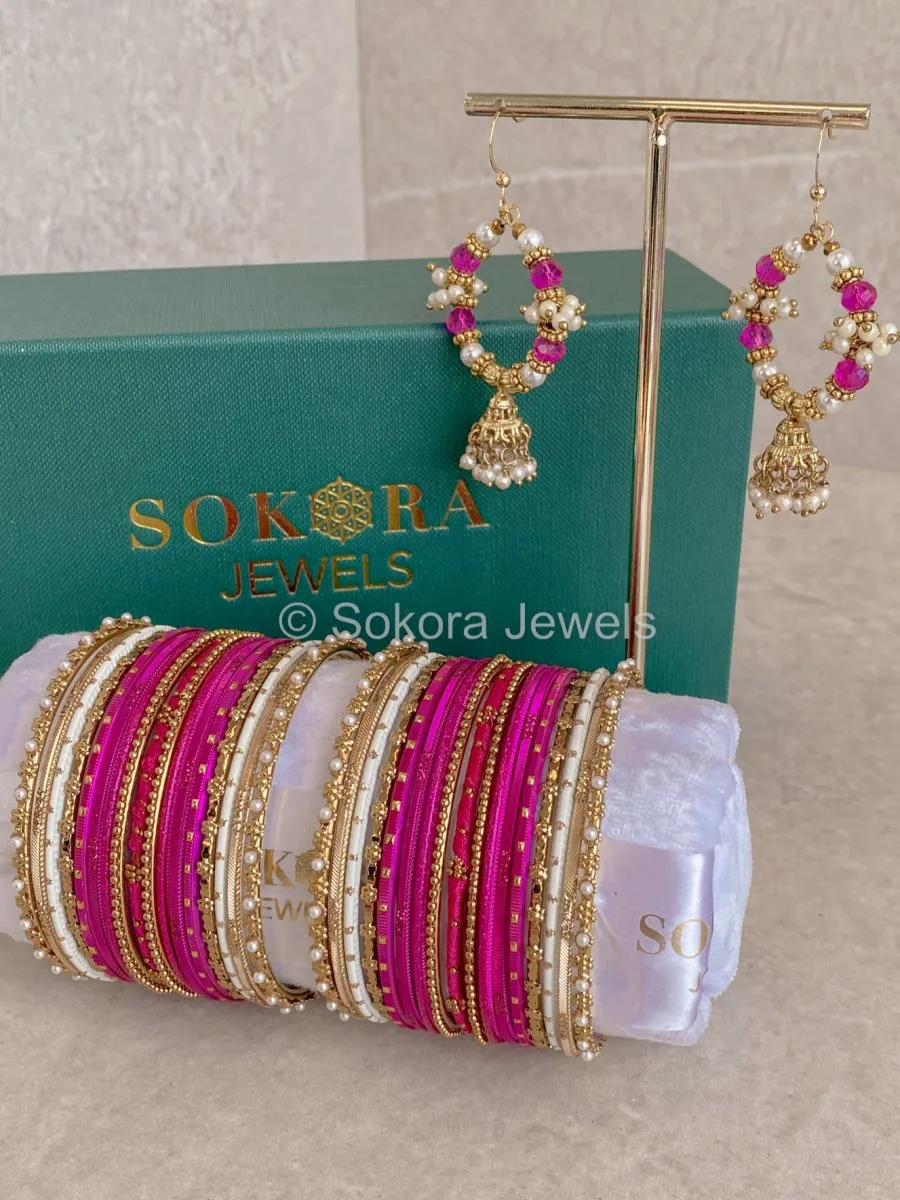 Bangles & Jhumka set - Hot Pink