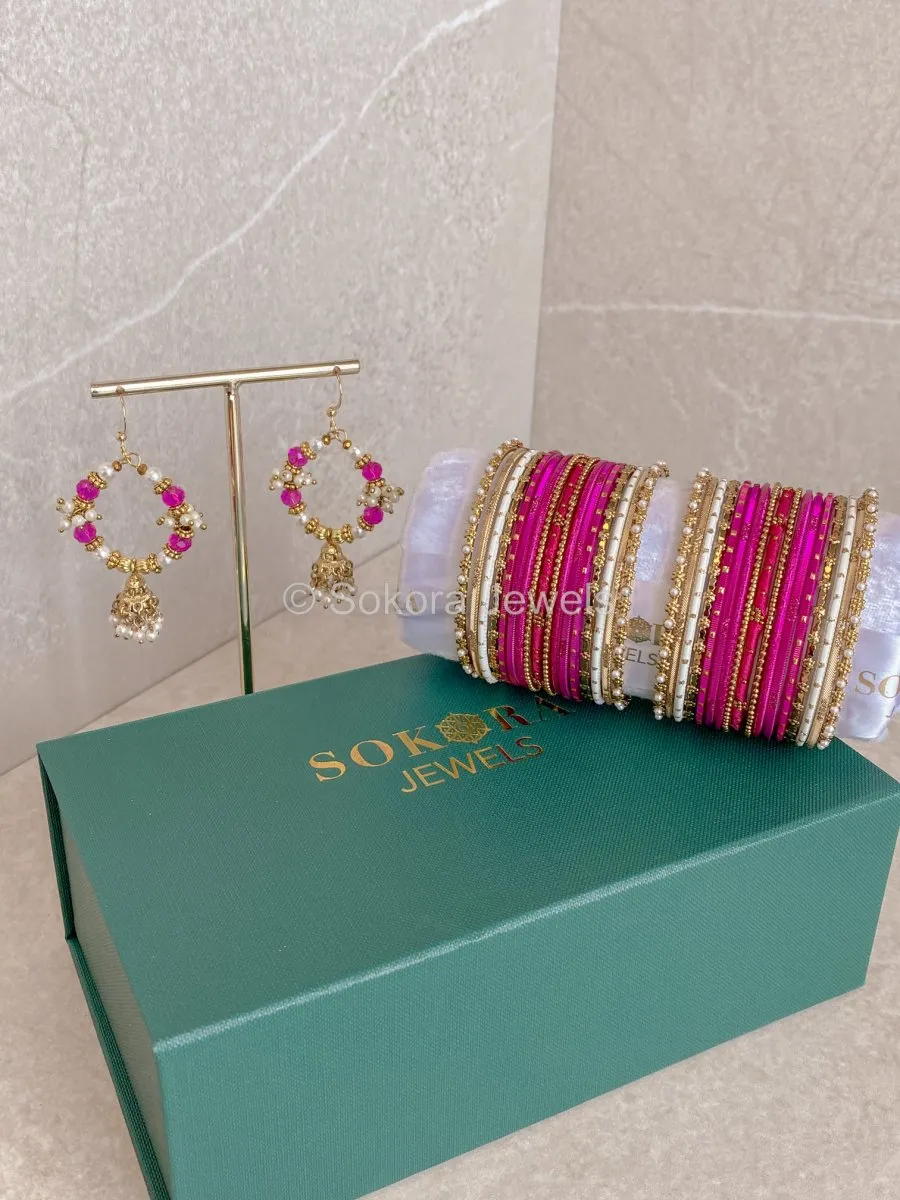 Bangles & Jhumka set - Hot Pink