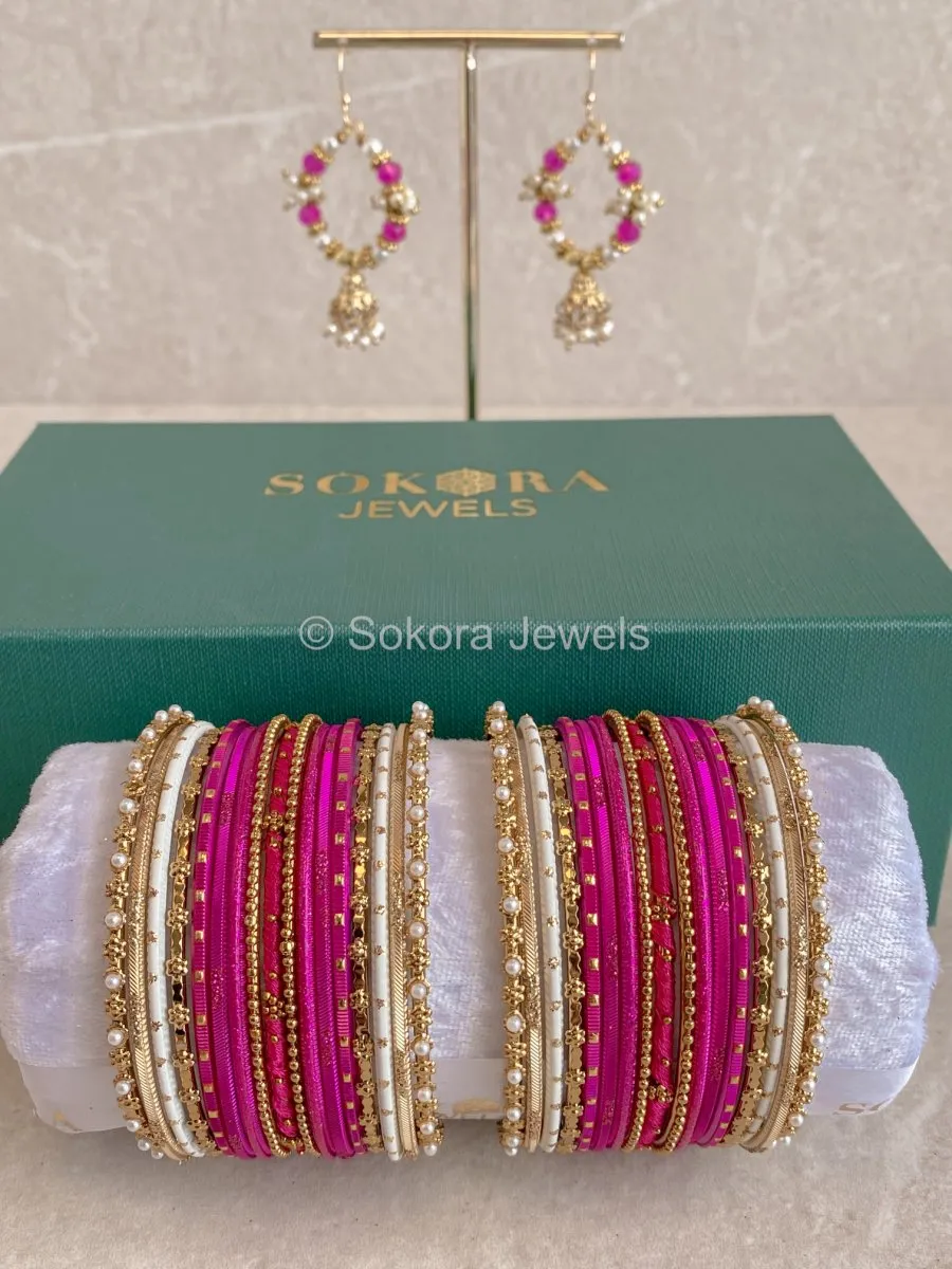 Bangles & Jhumka set - Hot Pink