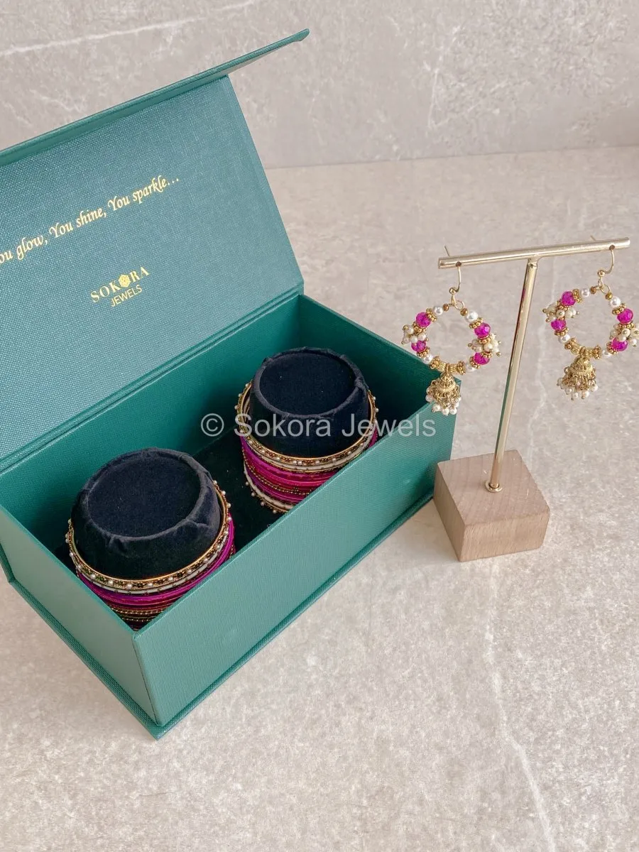 Bangles & Jhumka set - Hot Pink