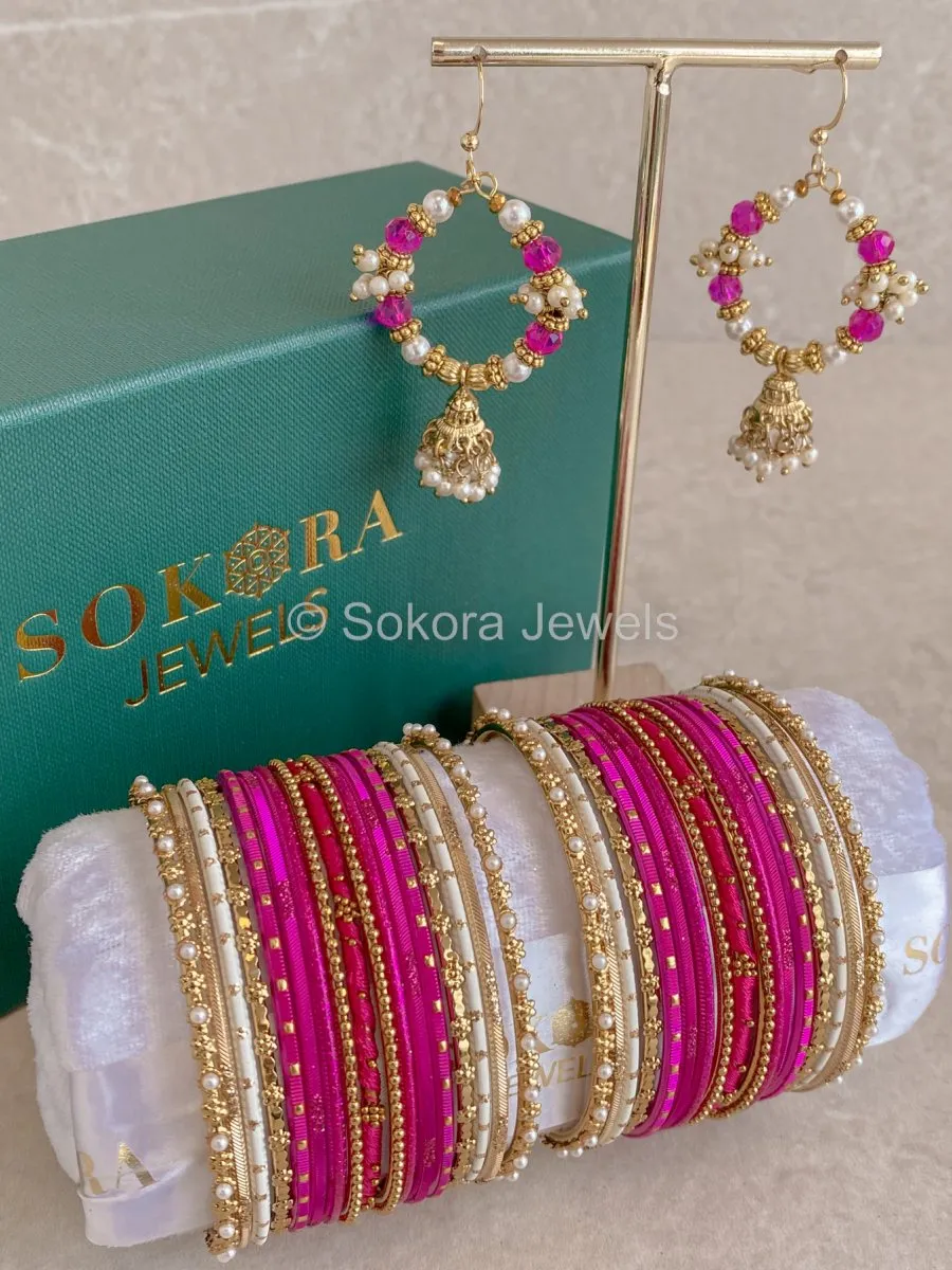 Bangles & Jhumka set - Hot Pink