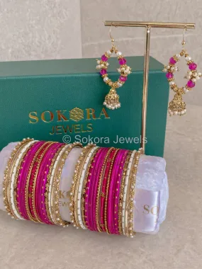 Bangles & Jhumka set - Hot Pink