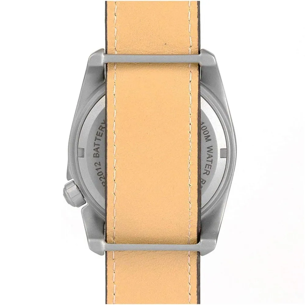 Bertucci Mens Savvy Titanium Case White Dial Brown Leather Band Round Watch - 12716
