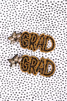Black Crystal and Gold 'GRAD' Earrings