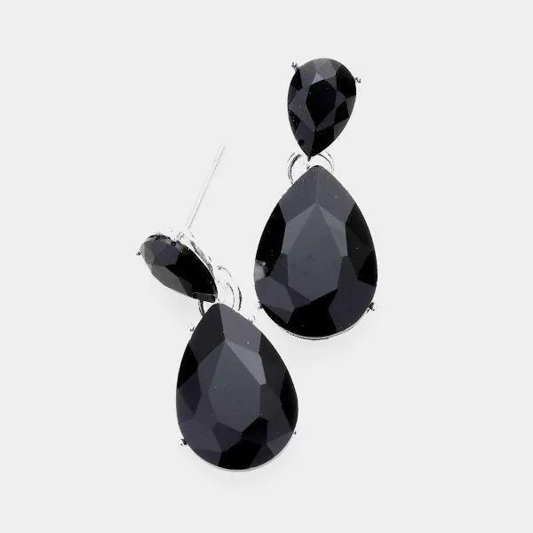 Black Crystal Double Teardrop Earrings