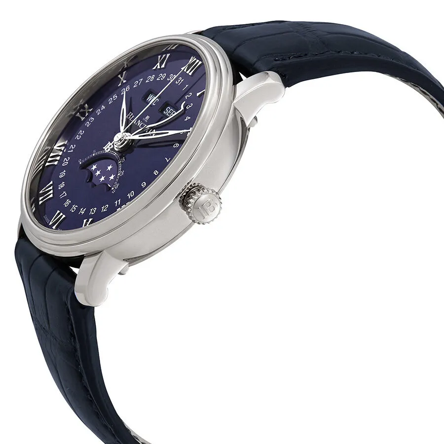 Blancpain Villeret Blue Lacquered Flinque Dial  Automatic Blue Leather Men's Watch 6654-1529-55B