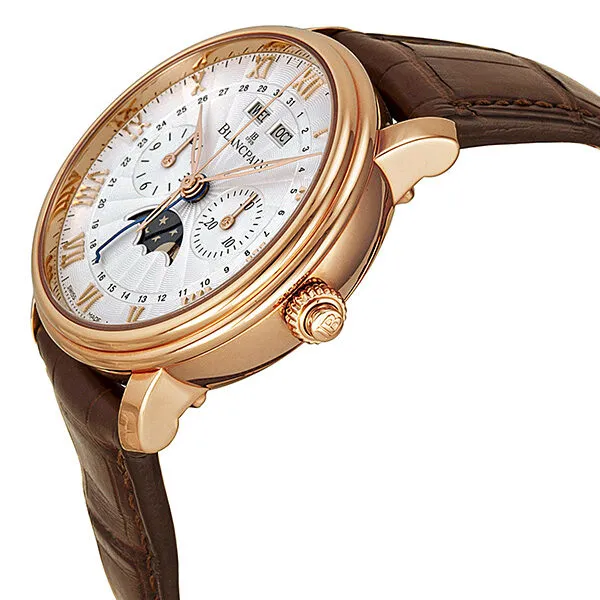 Blancpain Villeret Silver Dial Chronograph 18kt Rose Gold Brown Leather Men's Watch 6685-3642-55B