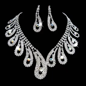 Bling teardrop Necklace and Earring set For Bride