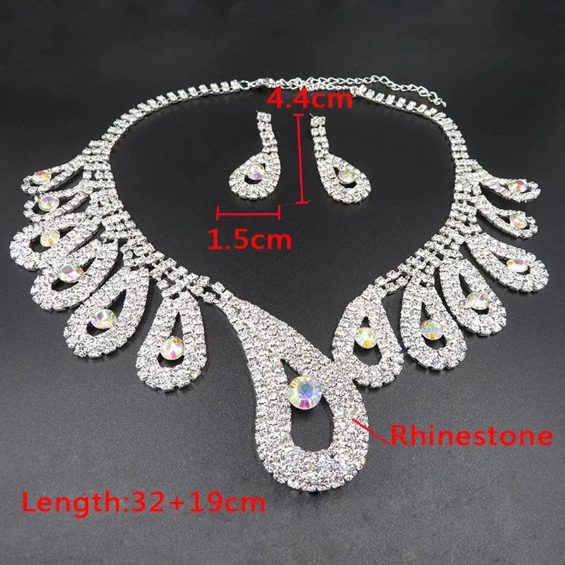 Bling teardrop Necklace and Earring set For Bride