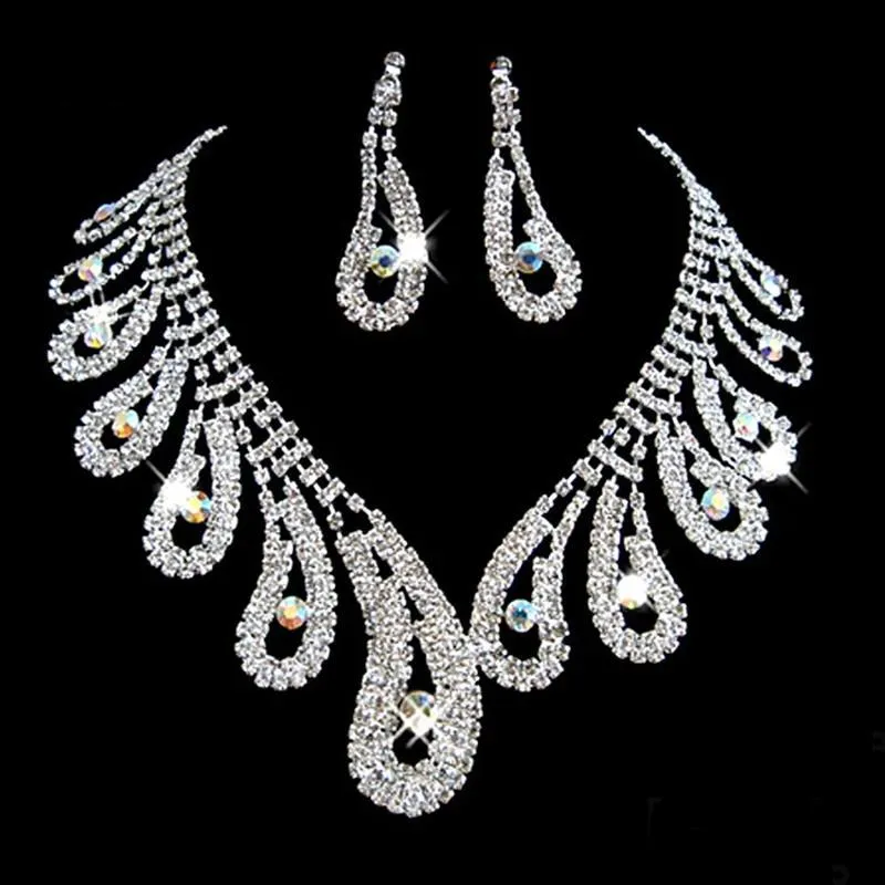 Bling teardrop Necklace and Earring set For Bride