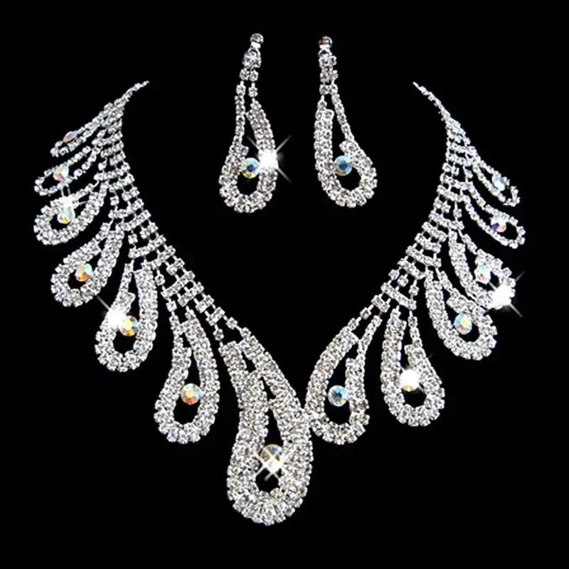 Bling teardrop Necklace and Earring set For Bride