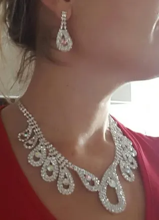Bling teardrop Necklace and Earring set For Bride