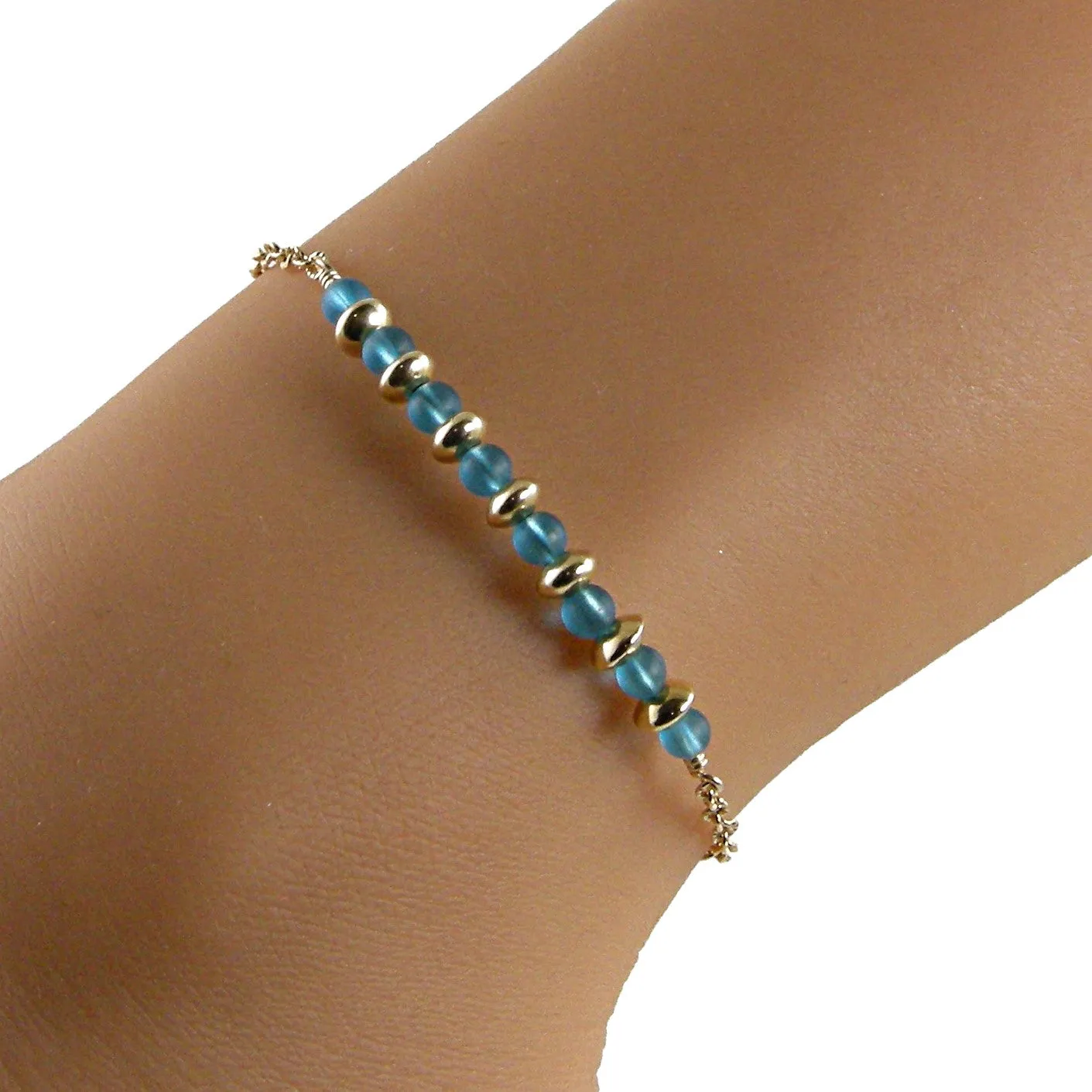 Blue Sea Glass Gold Ankle Bracelet, Gold Anklet