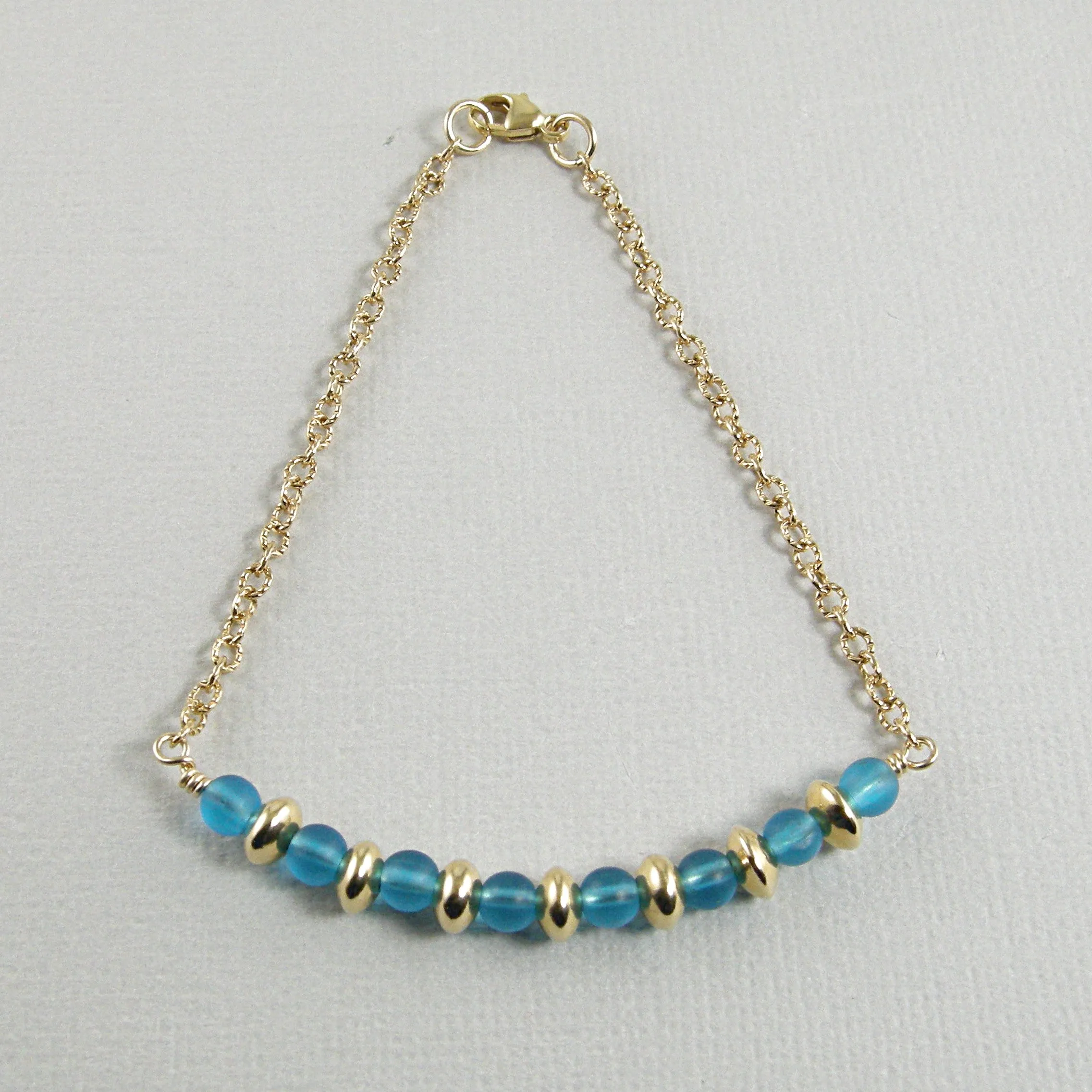 Blue Sea Glass Gold Ankle Bracelet, Gold Anklet