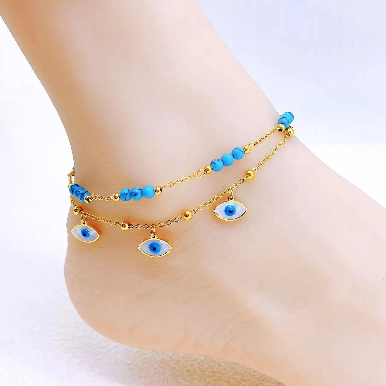 Blue Stone Layered Anklet