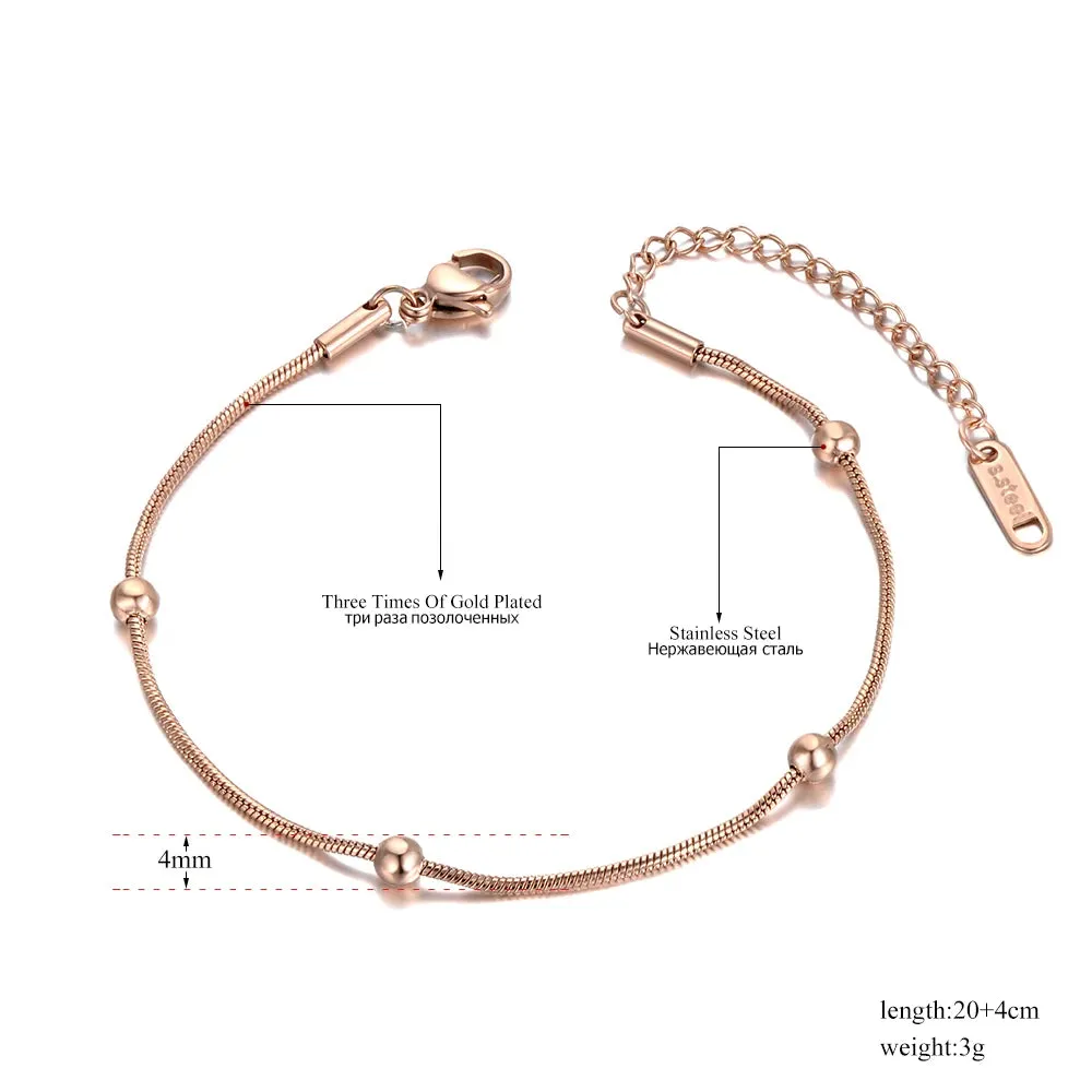 Bohemia Style Stainless Steel Beads Chain Charm Anklets For Women Girls