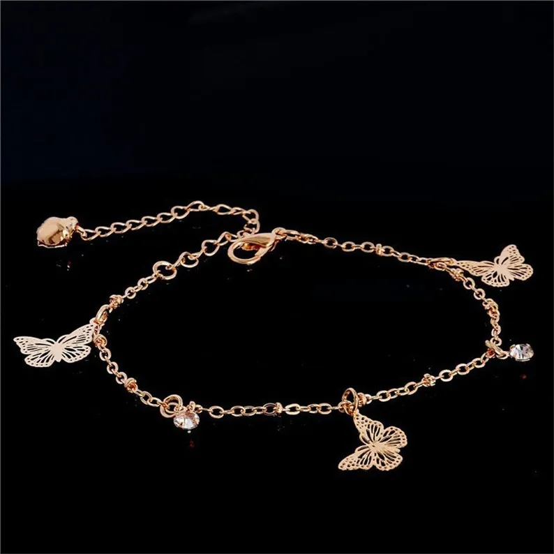 Boho Butterfly Charm Anklet - Hypoallergenic Gold/Silver Plated, Adjustable Length