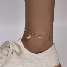 Boho Butterfly Charm Anklet - Hypoallergenic Gold/Silver Plated, Adjustable Length