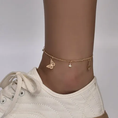 Boho Butterfly Charm Anklet - Hypoallergenic Gold/Silver Plated, Adjustable Length