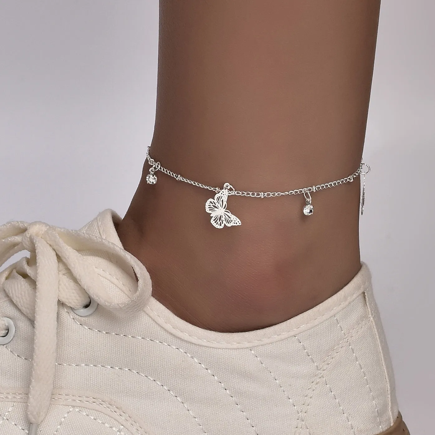 Boho Butterfly Charm Anklet - Hypoallergenic Gold/Silver Plated, Adjustable Length