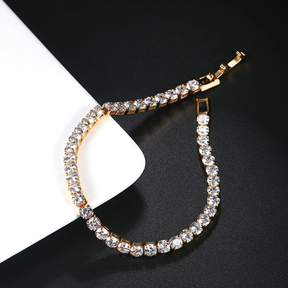 Bracelets For Women Simple Luxury Round Zircon Light Gold Color Bangle Chain